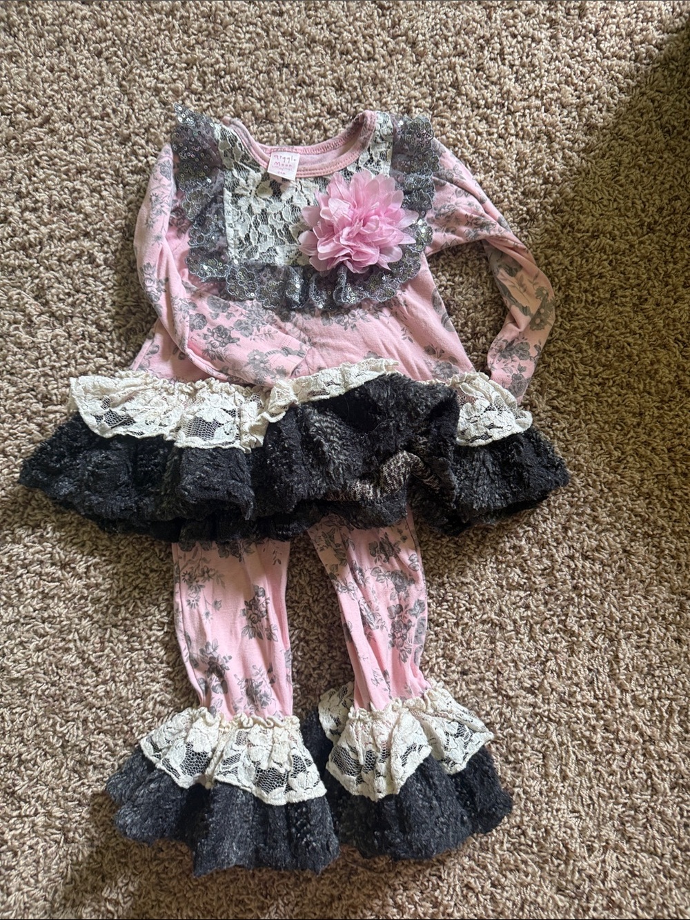 Giggle Moon Pink Floral Lace Ruffle Dance Set